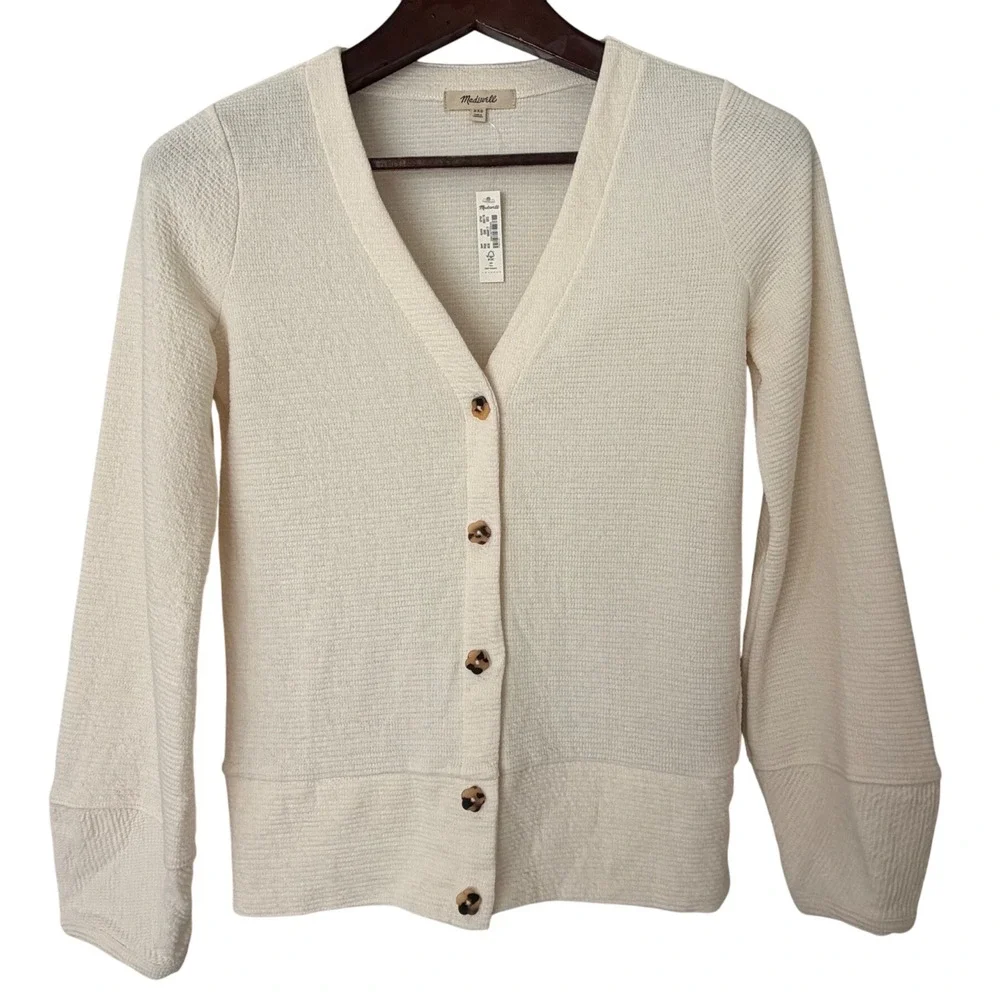 Madewell‎ Pieced-Sleeve Cardigan Antique Cream Button Front Cardigan XXS NWT
